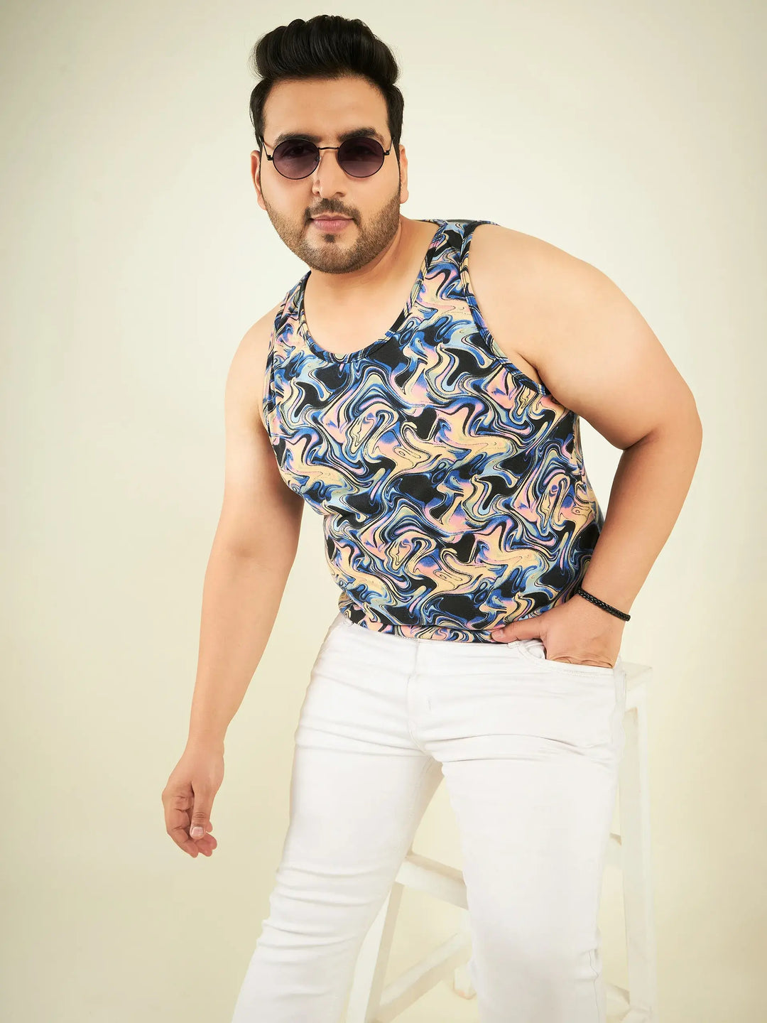 Multicolor Chemical Print Men Plus-Sized Vest