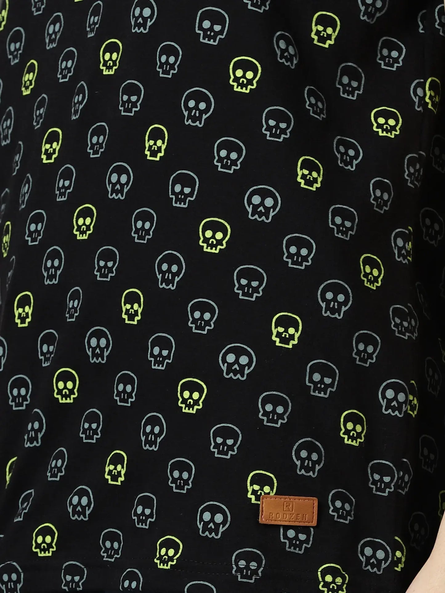 Black Skull Print Grey Collor Polo T-Shirt By Rodzen