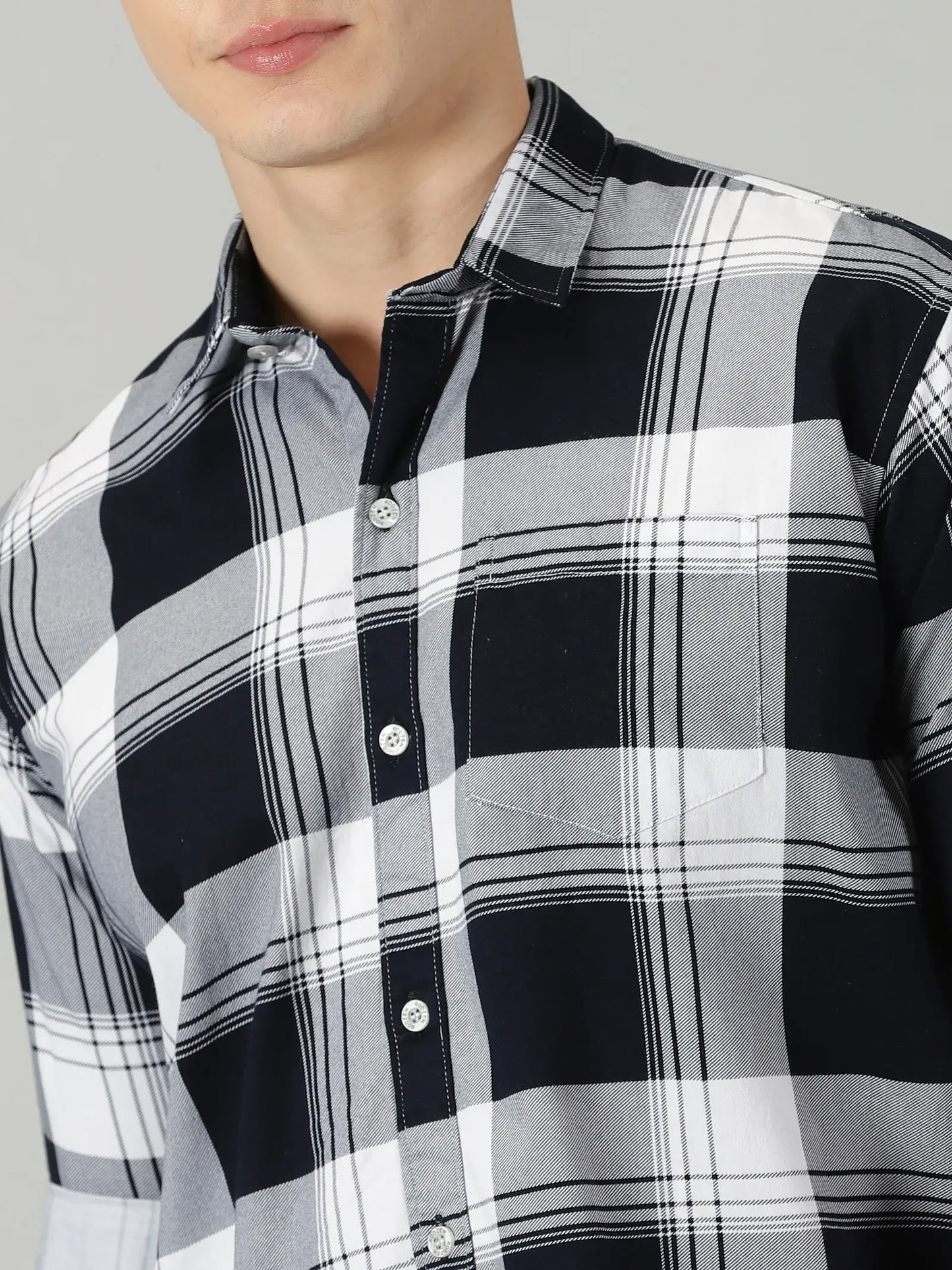 Navy Checks Printed Full Sleeve Men's Shirt