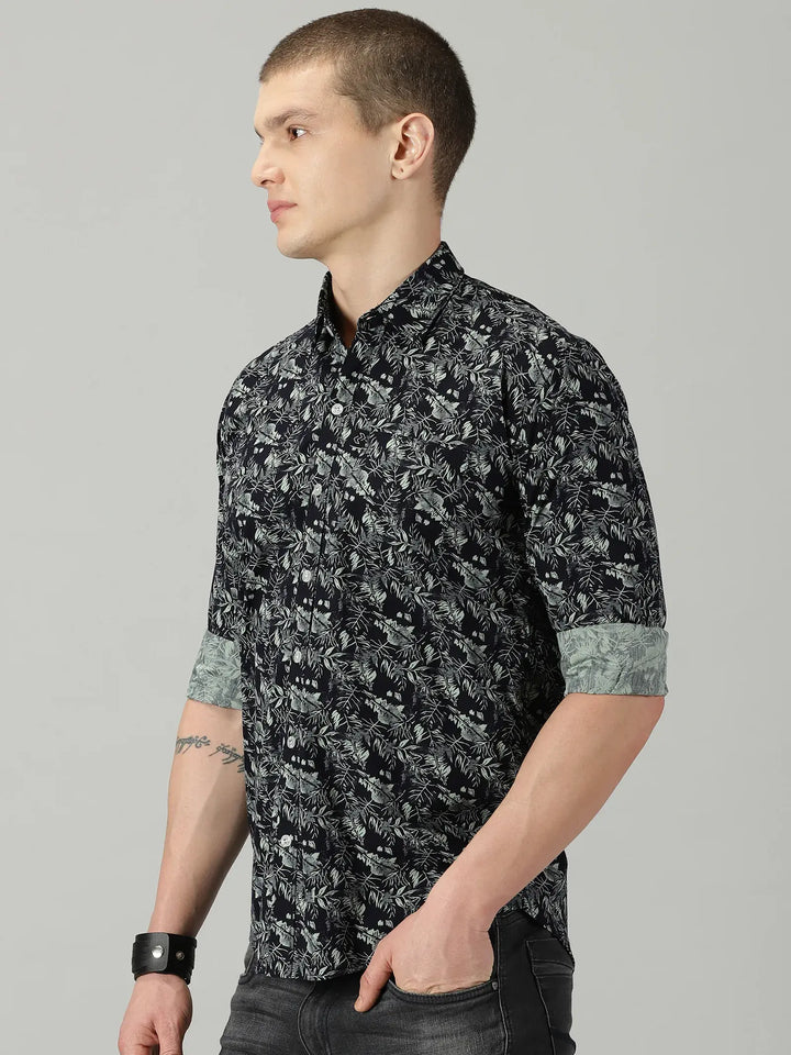 Green Leaf Full Sleeve Men's Printed Shirt