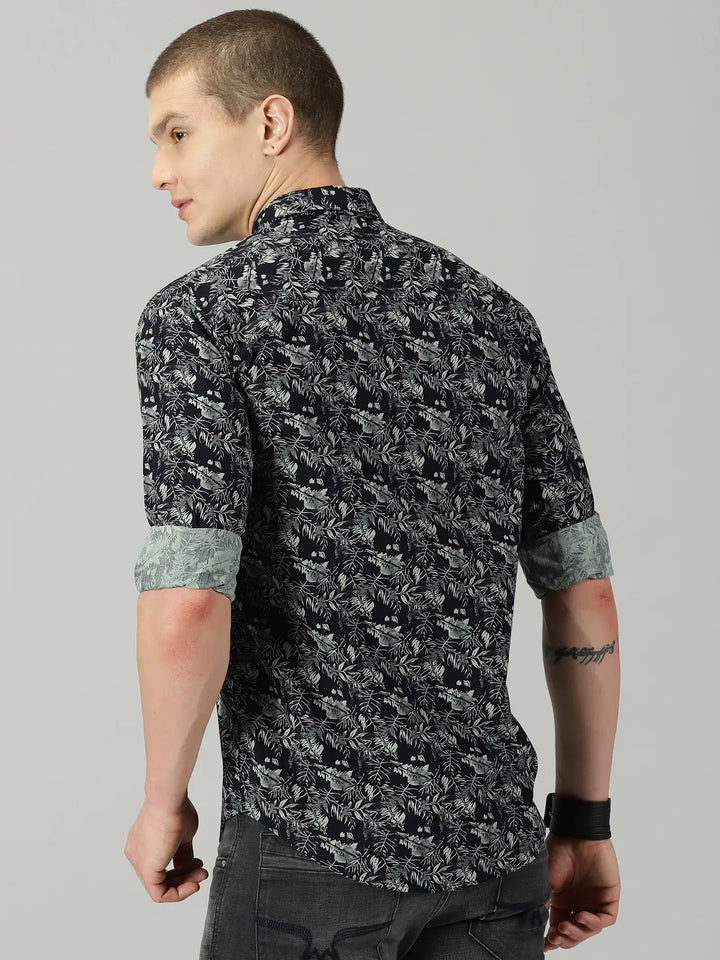 Green Leaf Full Sleeve Men's Printed Shirt