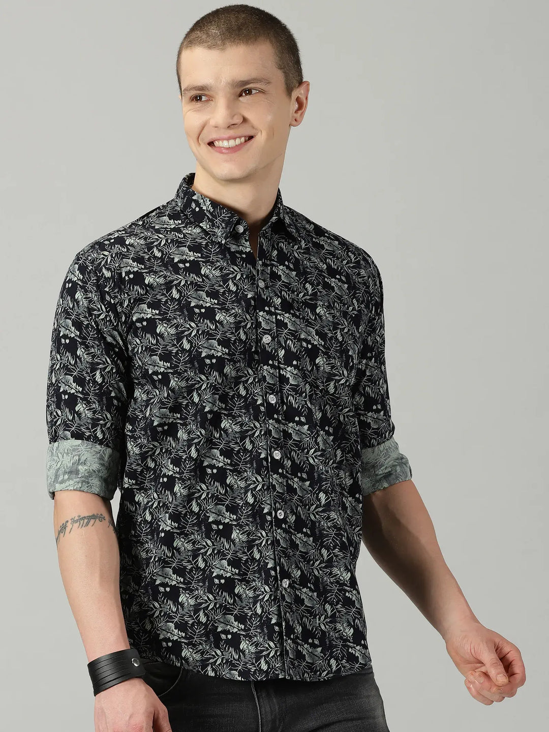 Green Leaf Full Sleeve Men's Printed Shirt