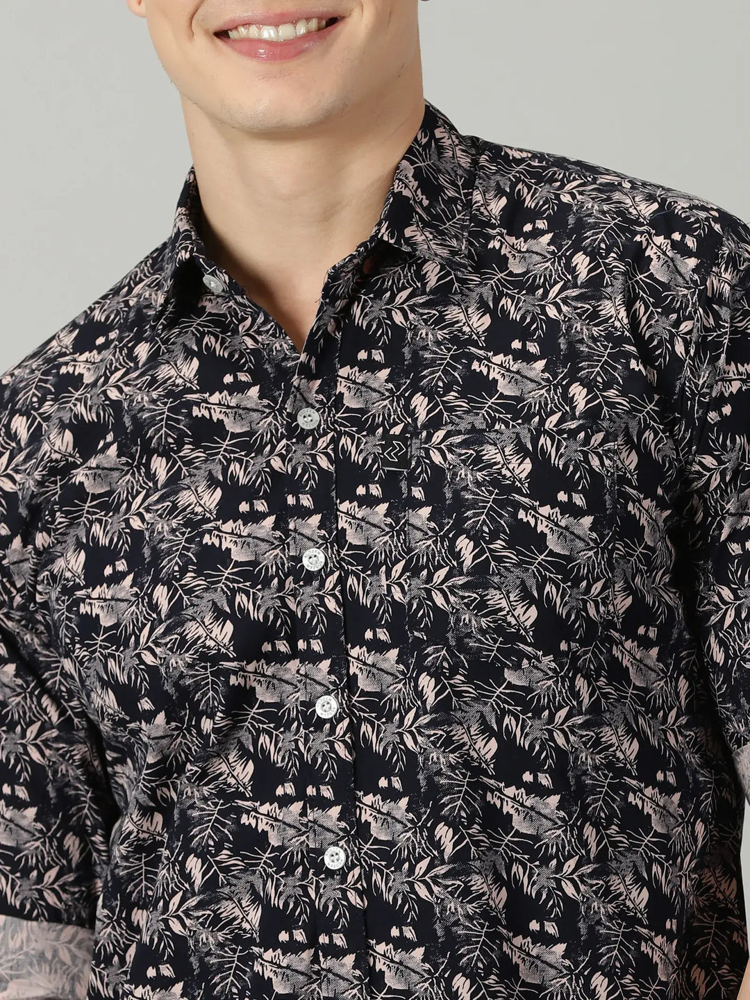 Pink Leaf Full Sleeve Men's Printed Shirt