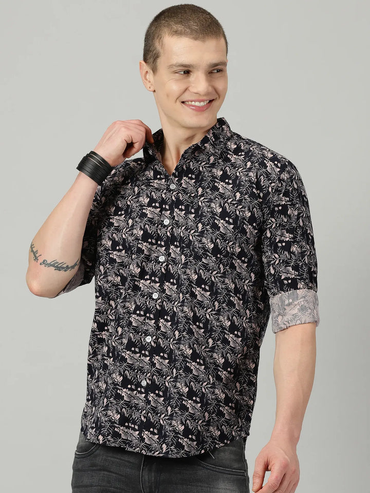 Pink Leaf Full Sleeve Men's Printed Shirt