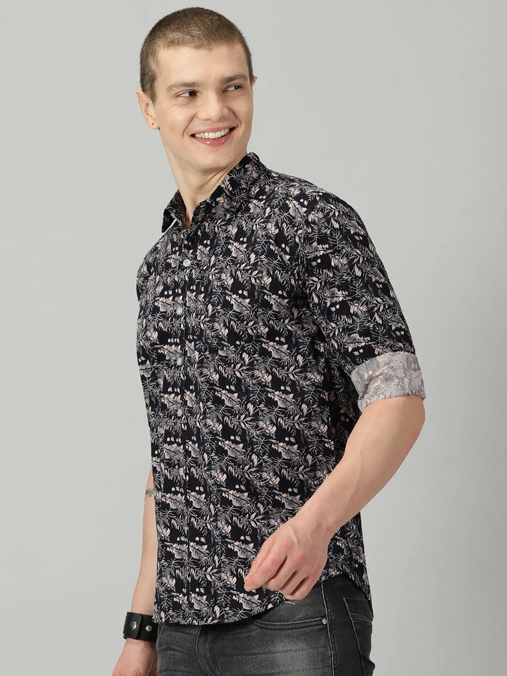 Pink Leaf Full Sleeve Men's Printed Shirt