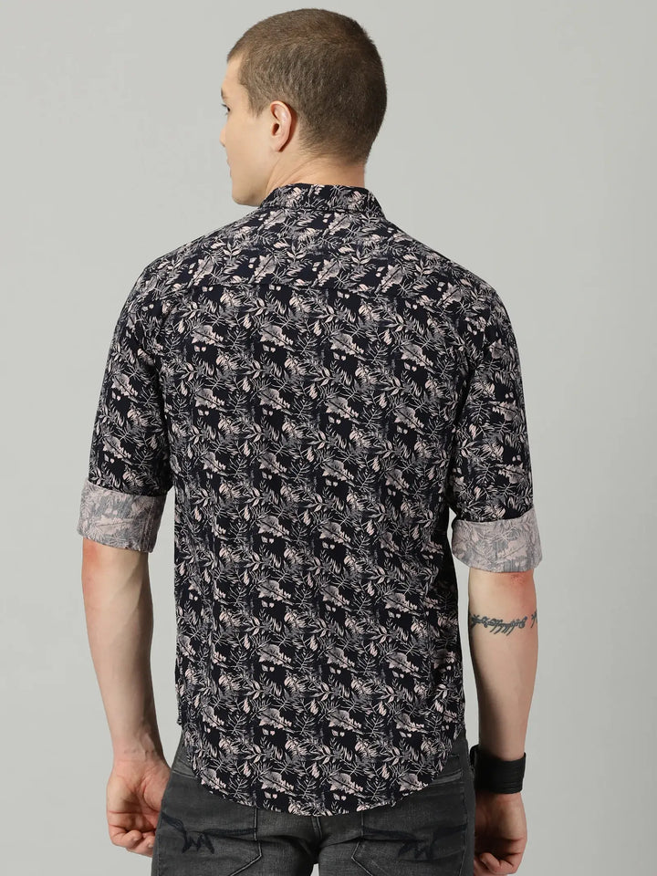 Pink Leaf Full Sleeve Men's Printed Shirt