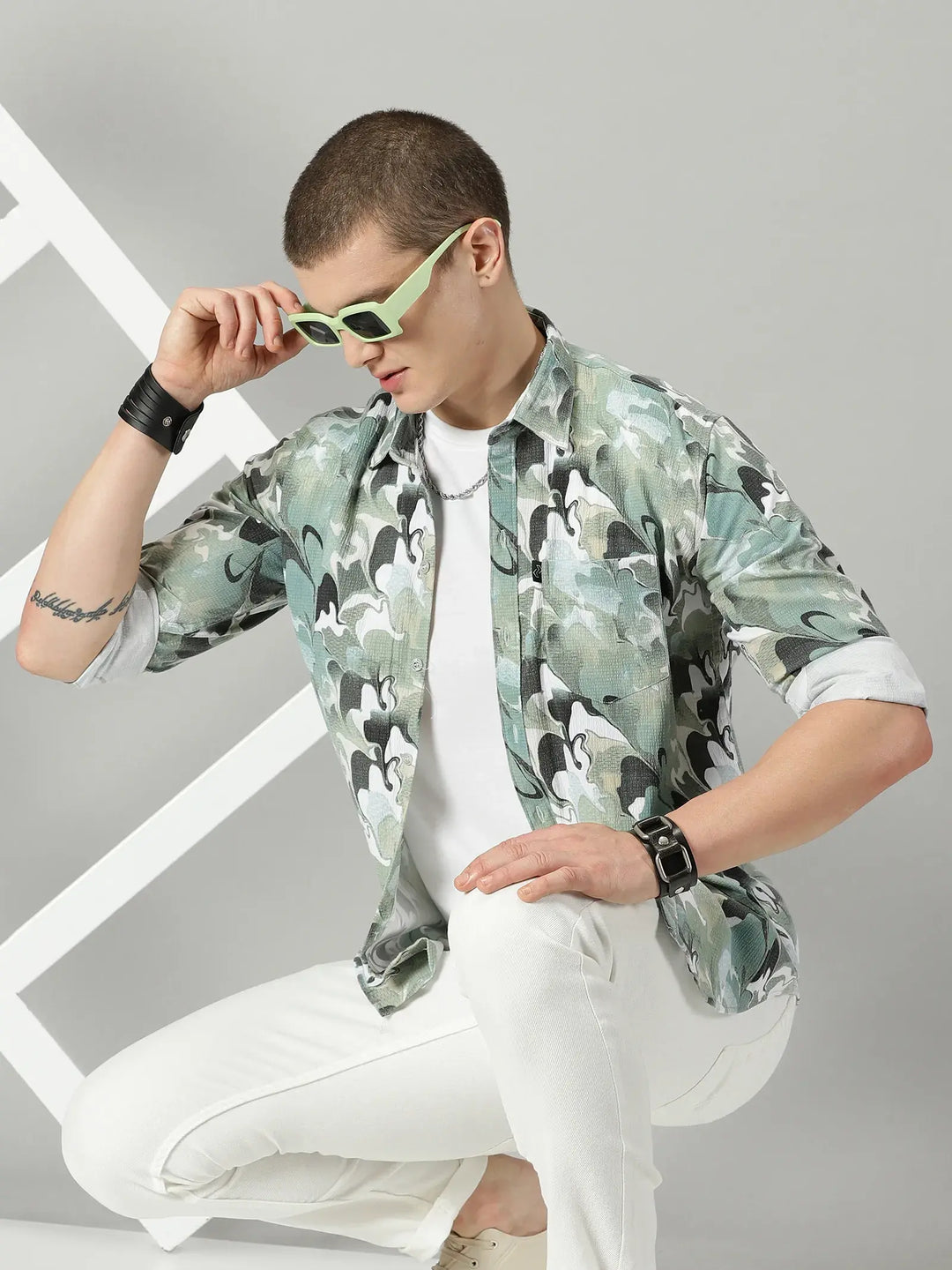 Marble Green Printed Full Sleeve Men's Shirt