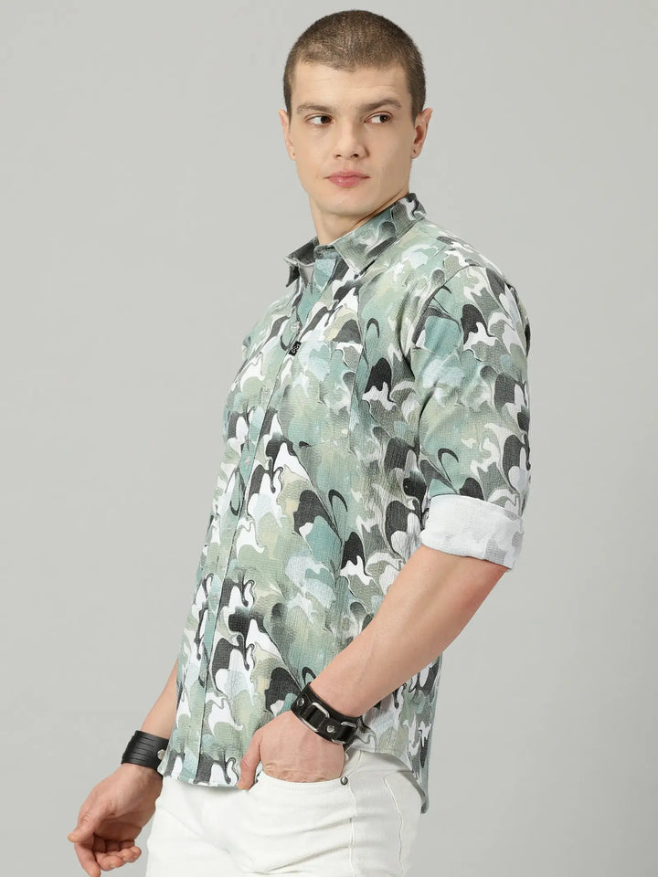 Marble Green Printed Full Sleeve Men's Shirt