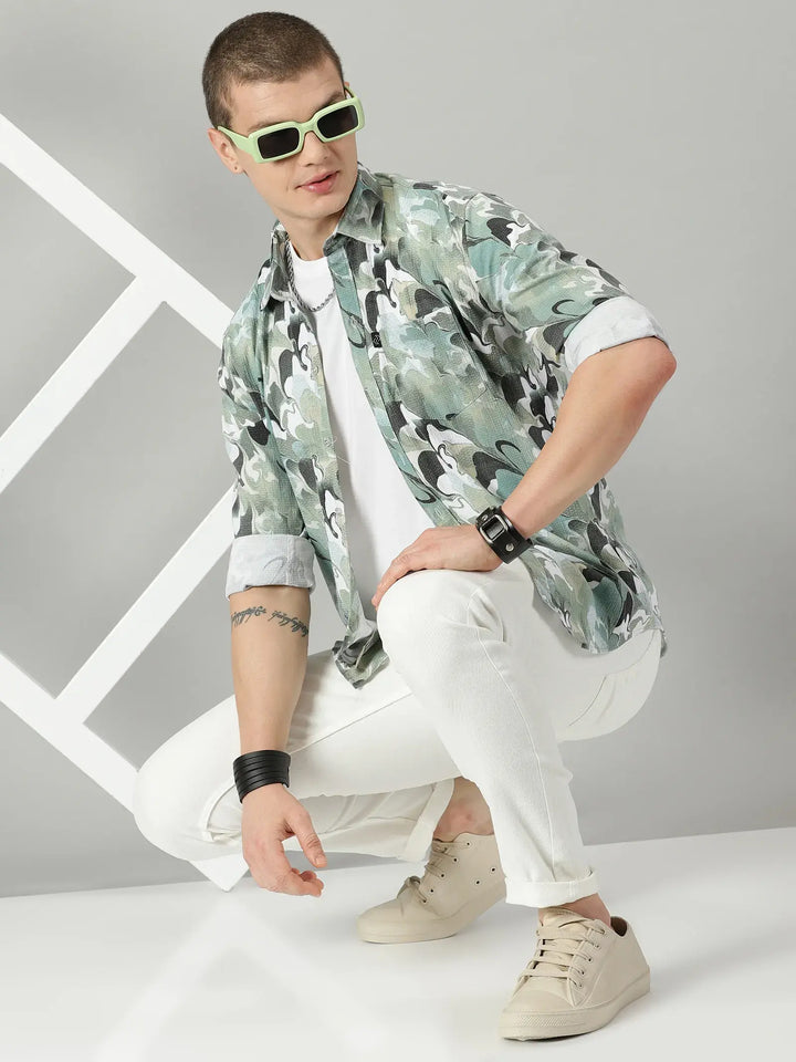 Marble Green Printed Full Sleeve Men's Shirt