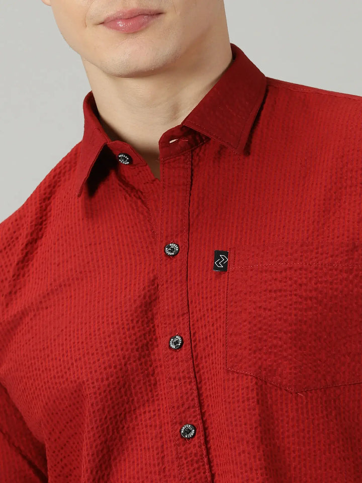 Red Textured Full Sleeve Men's Shirt