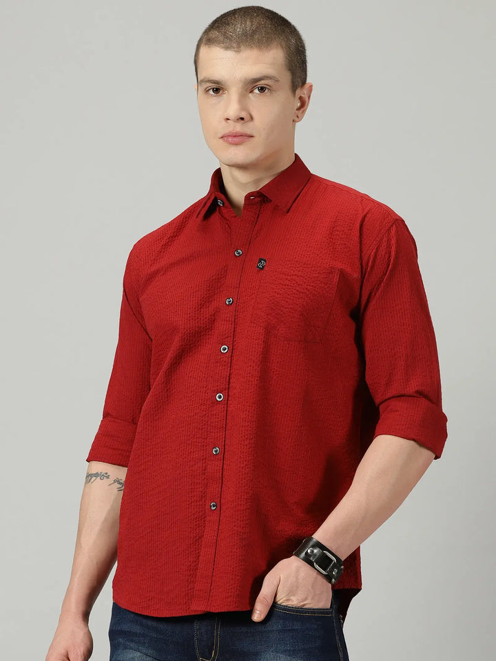 Red Textured Full Sleeve Men's Shirt