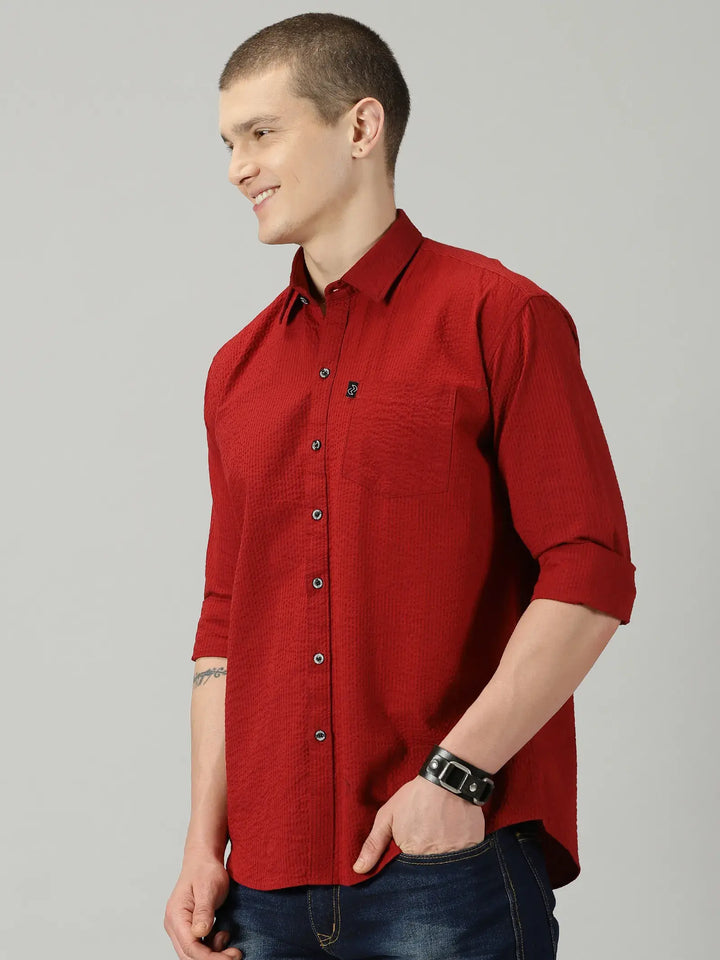 Red Textured Full Sleeve Men's Shirt