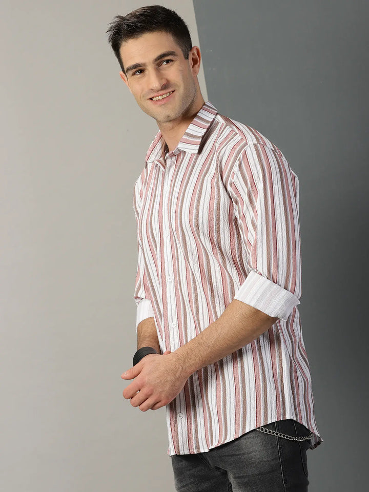 Pink Stripe Printed Full Sleeve Men's Shirt