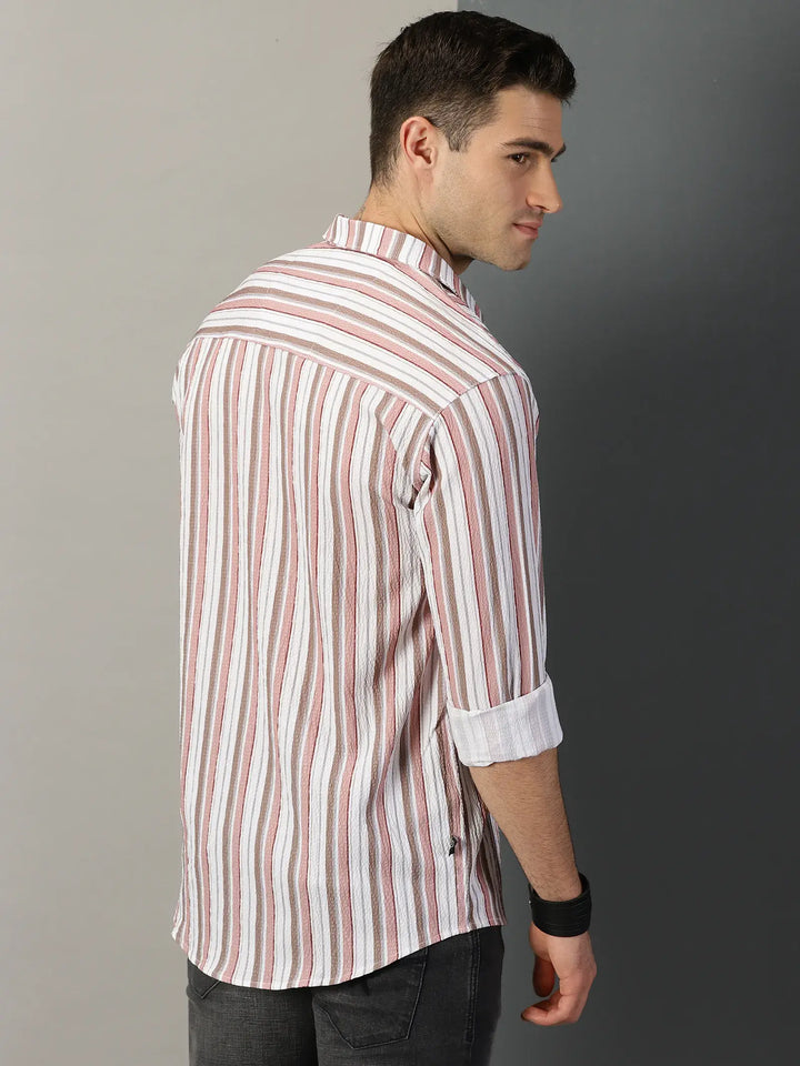 Pink Stripe Printed Full Sleeve Men's Shirt