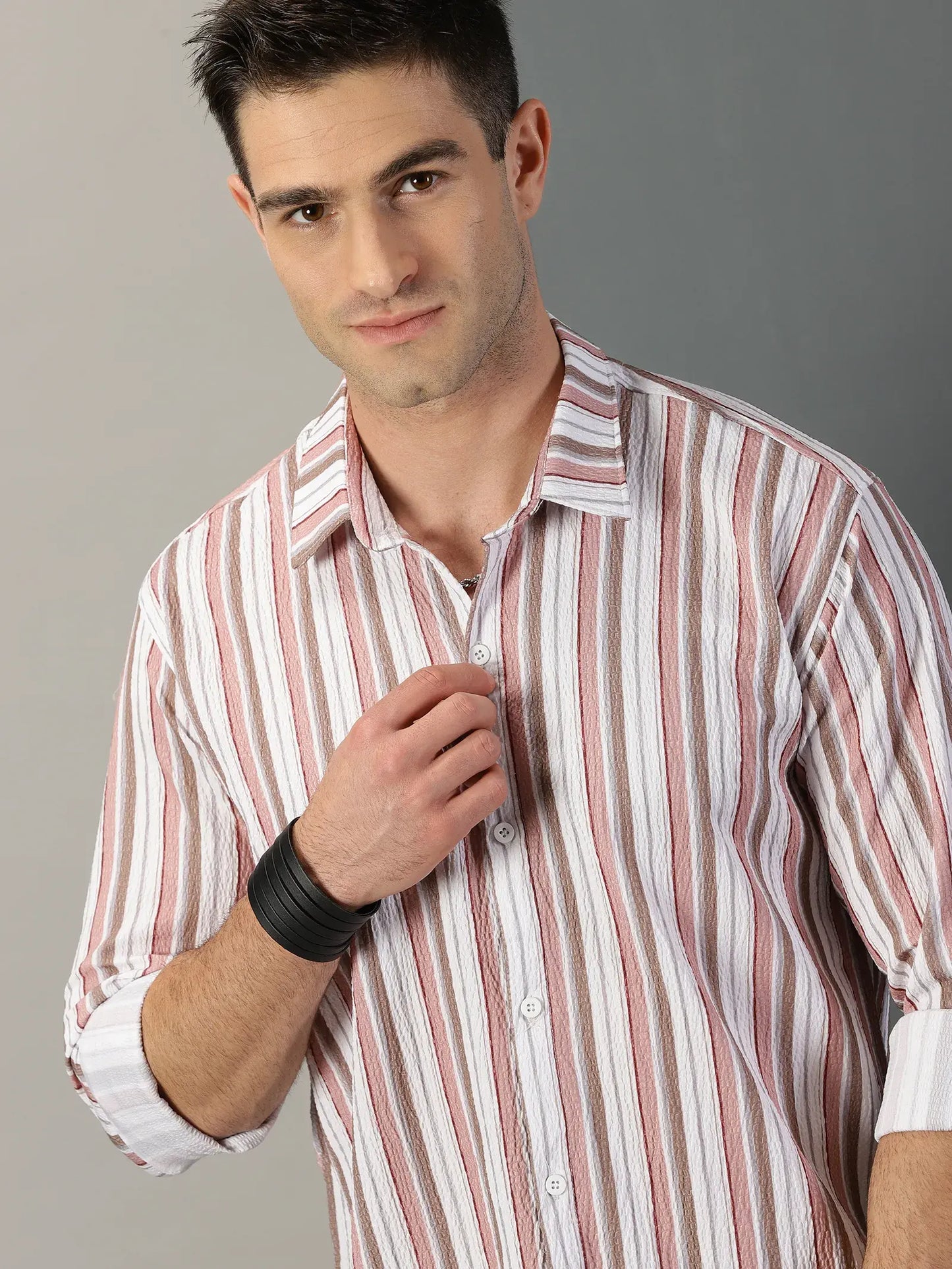 Pink Stripe Printed Full Sleeve Men's Shirt