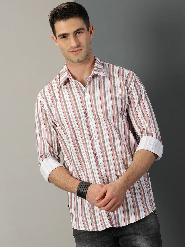 Pink Stripe Printed Full Sleeve Men's Shirt