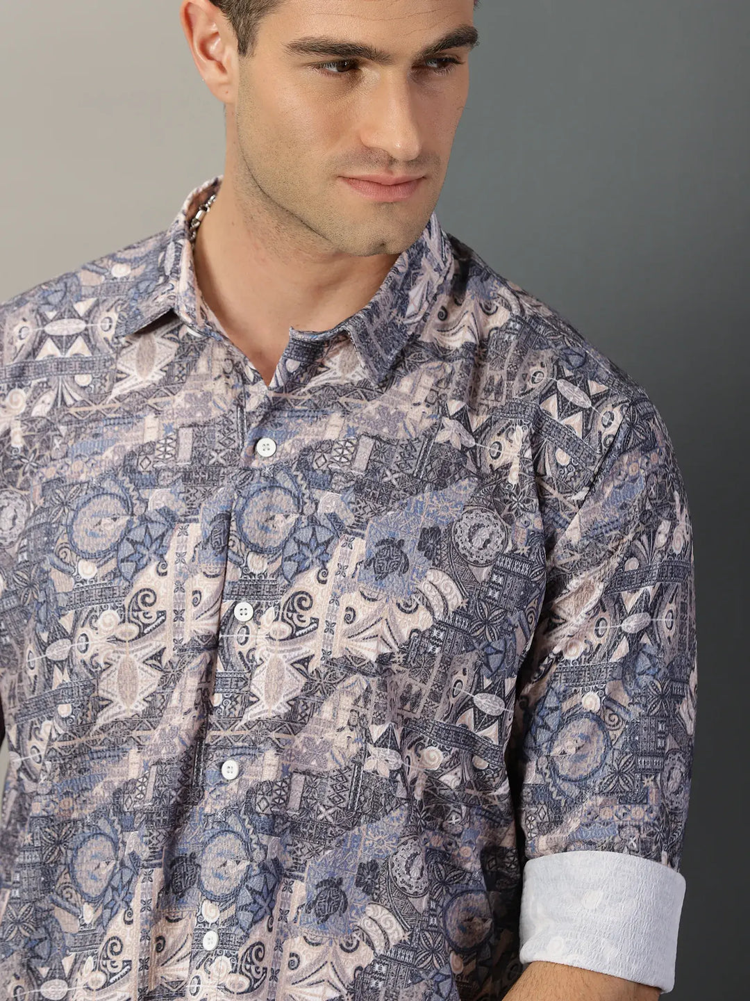 Tribal Grey Printed Full Sleeve Men's Shirt