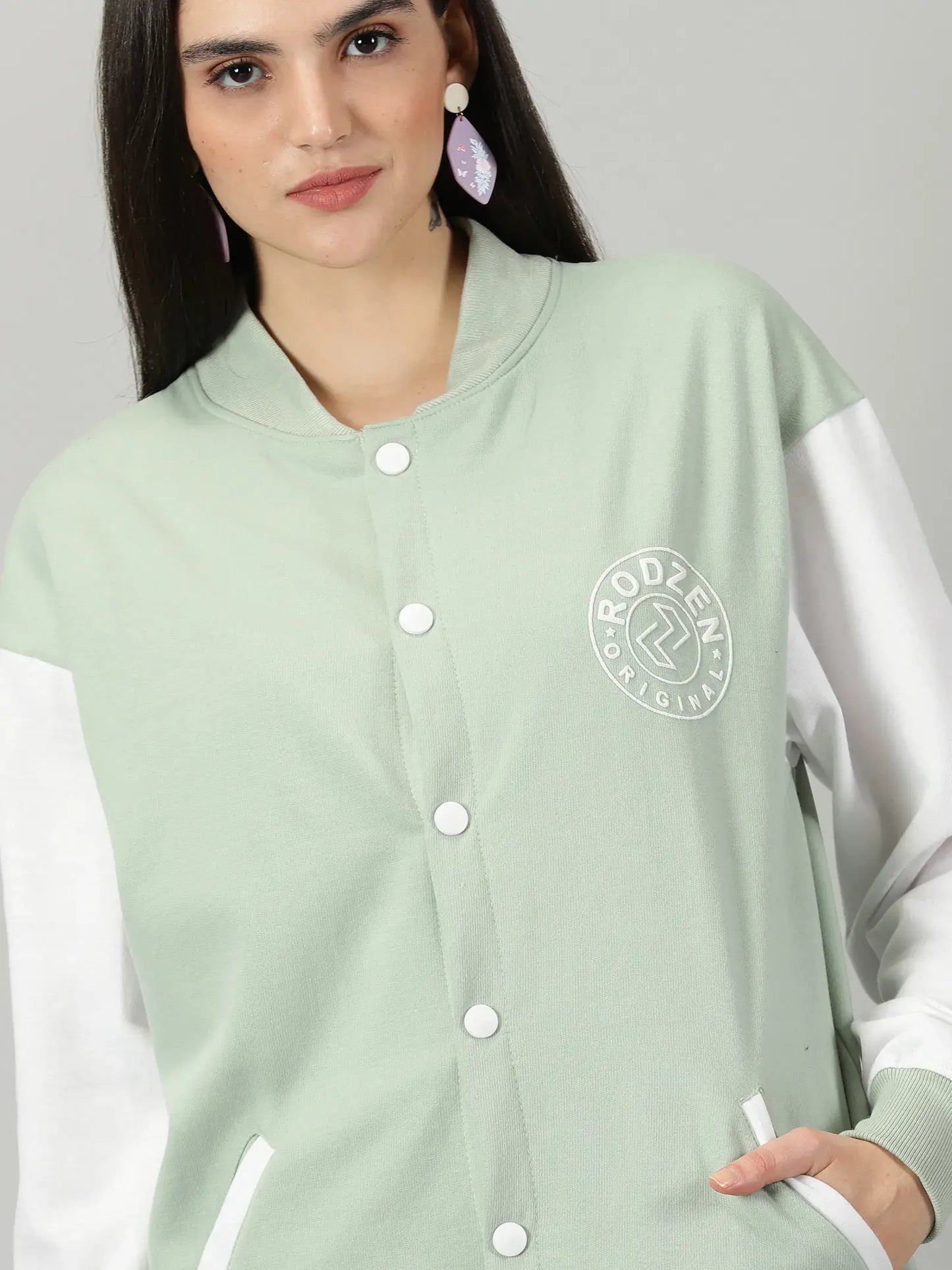 Pista Green Women Varsity Jacket