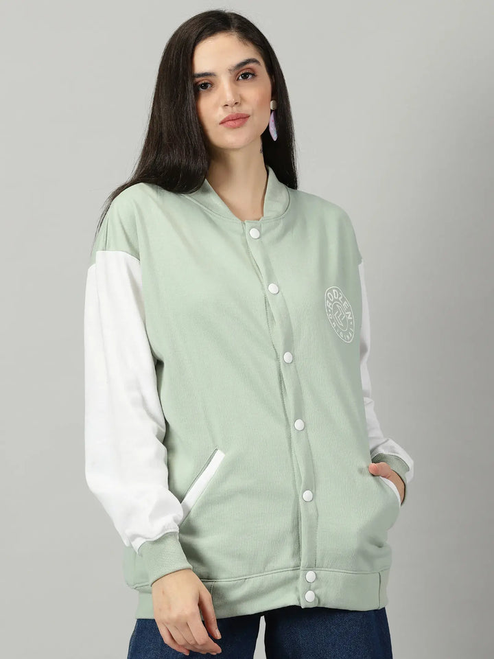 Pista Green Women Varsity Jacket