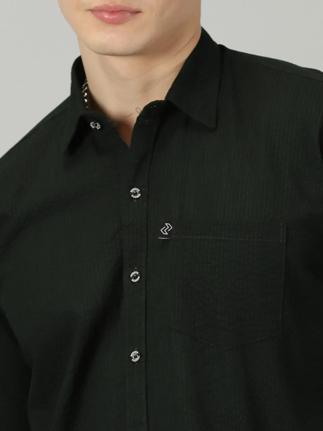 Bottle Green Textured Full Sleeve Men's Shirt