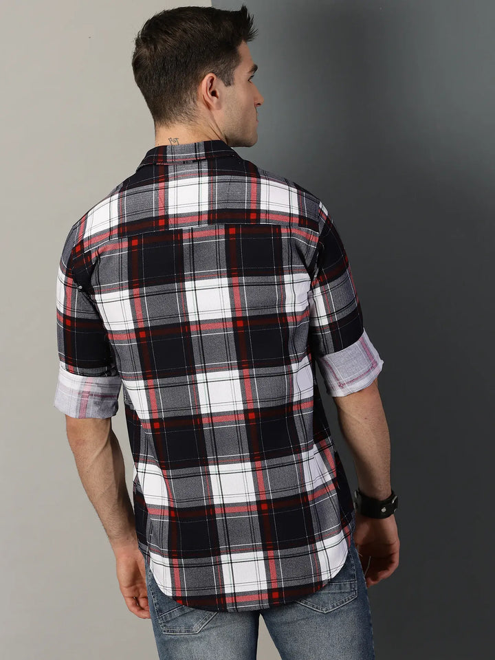 Red-Grey-Black Checks Printed Full Sleeve Men's Shirt