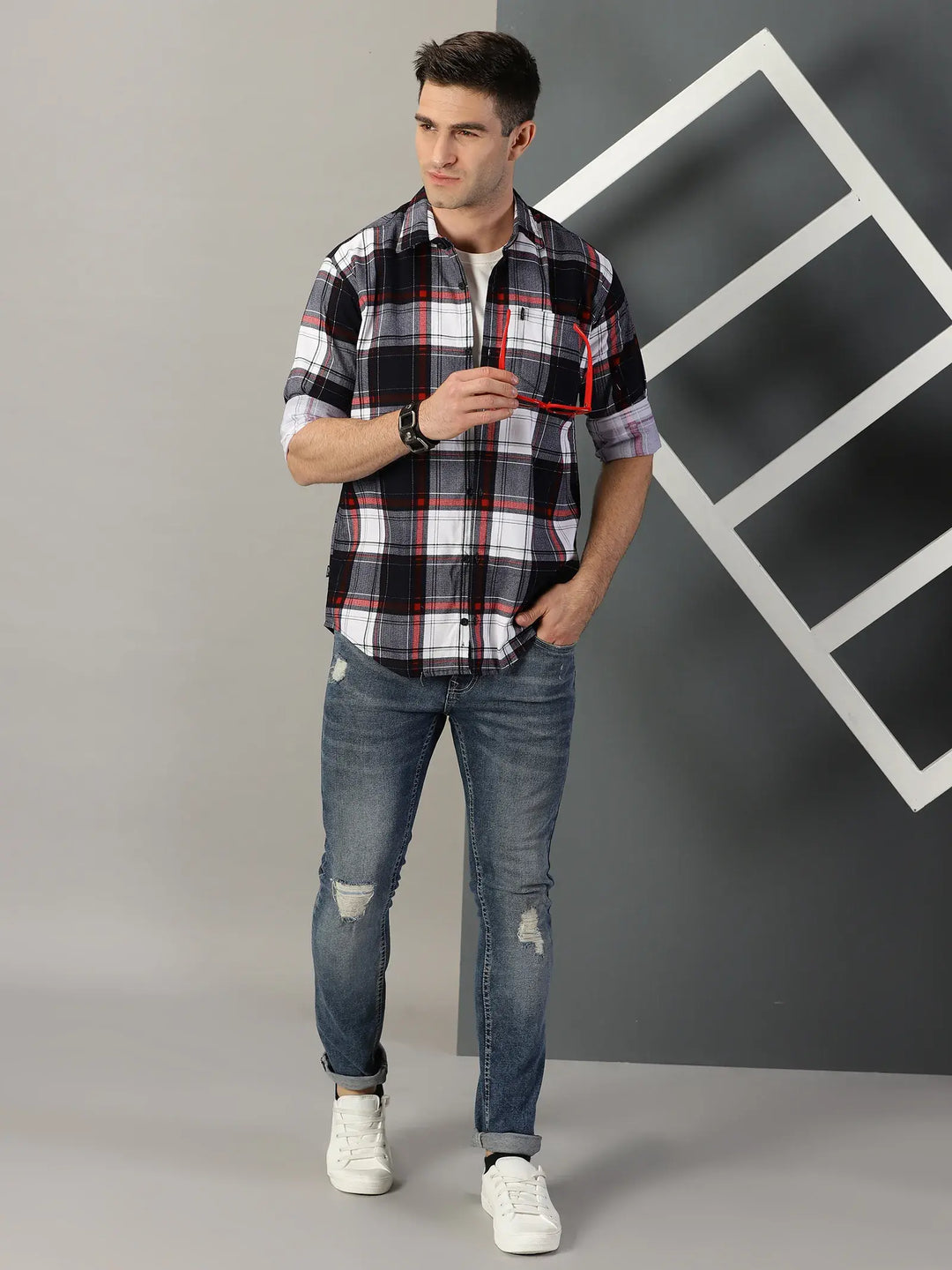 Red-Grey-Black Checks Printed Full Sleeve Men's Shirt