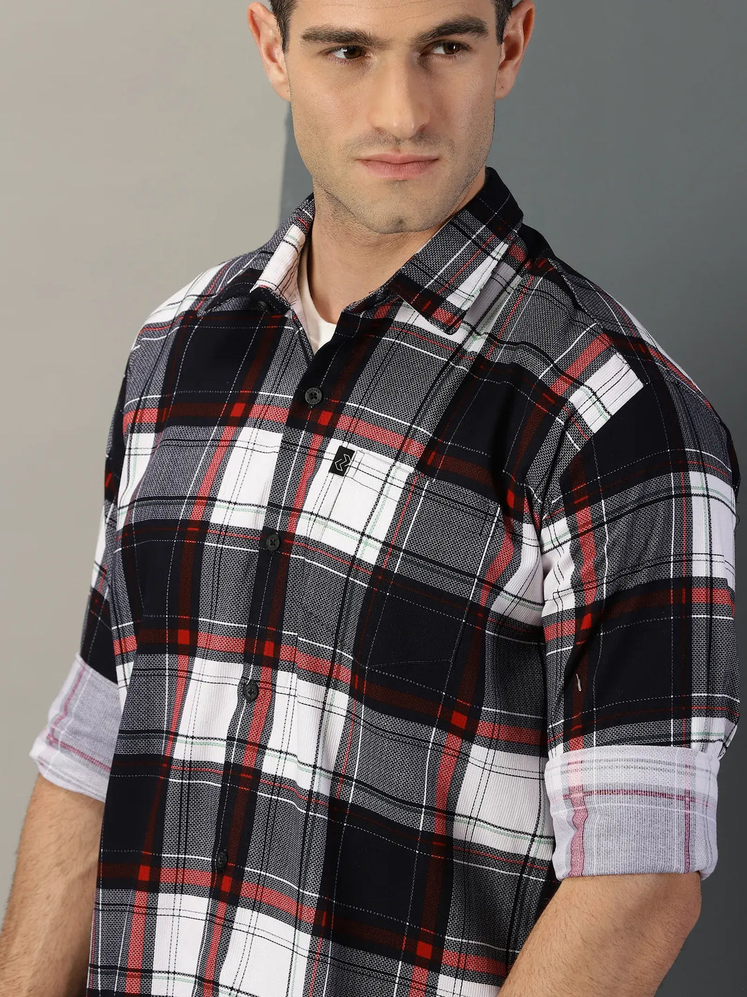 Red-Grey-Black Checks Printed Full Sleeve Men's Shirt