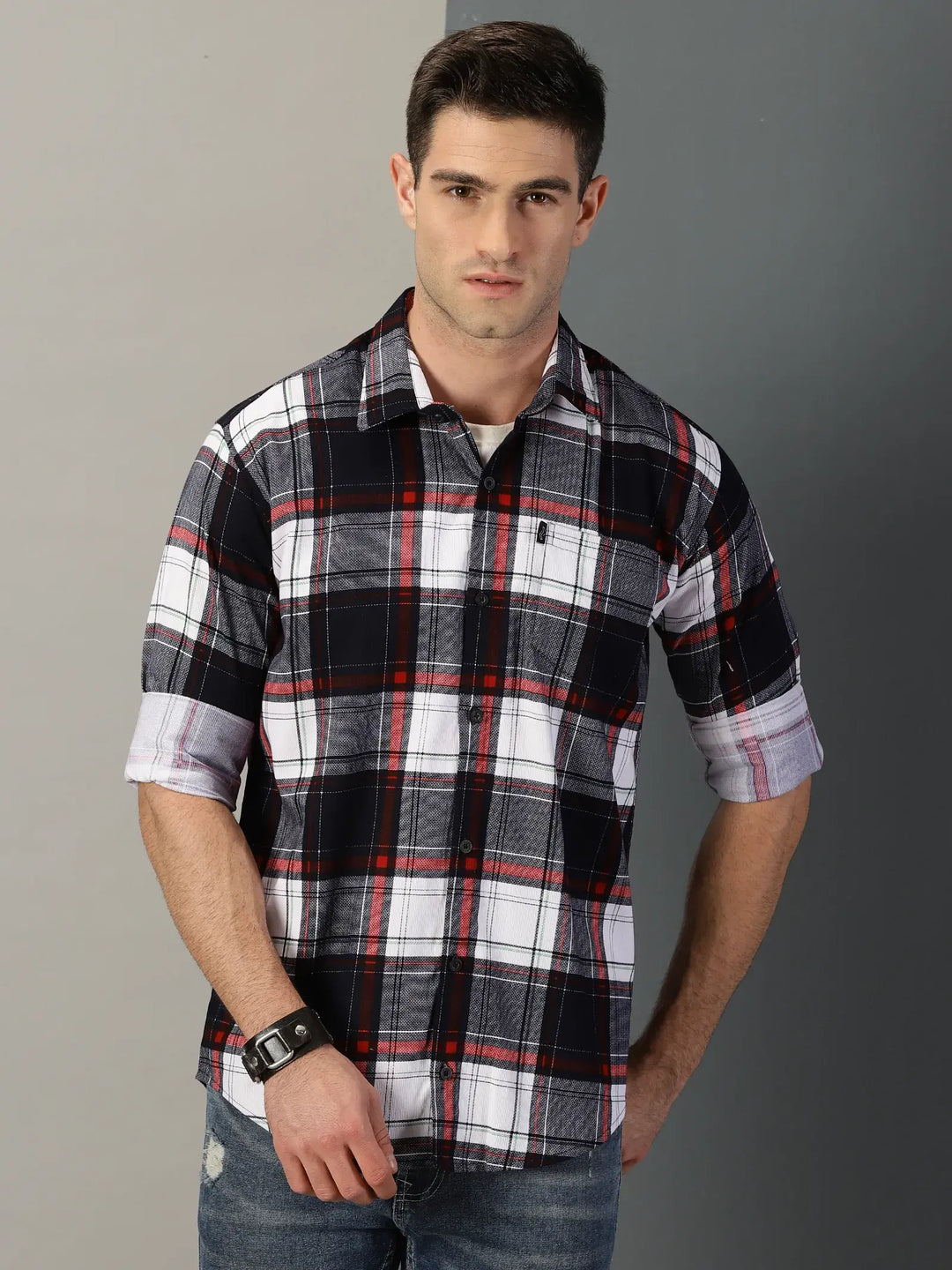 Red-Grey-Black Checks Printed Full Sleeve Men's Shirt