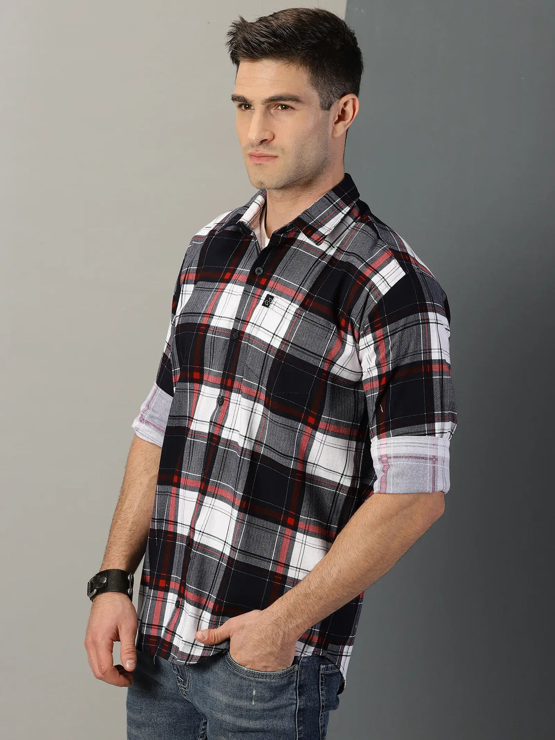 Red-Grey-Black Checks Printed Full Sleeve Men's Shirt