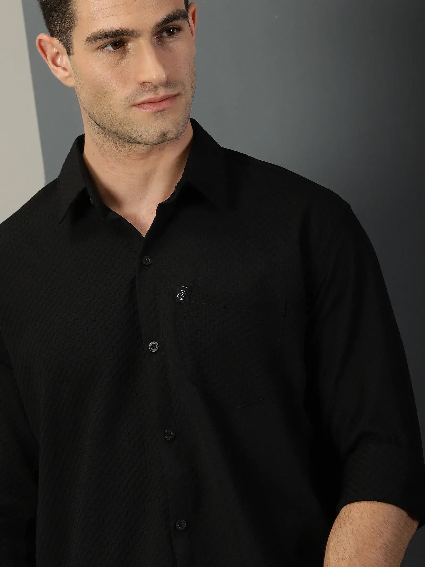 Black Textured Full Sleeve Men's Shirt