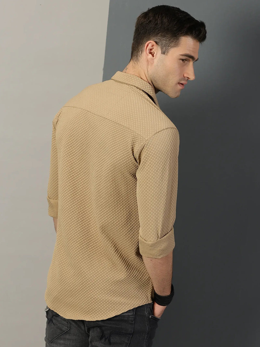 Brown Textured Full Sleeve Men's Shirt