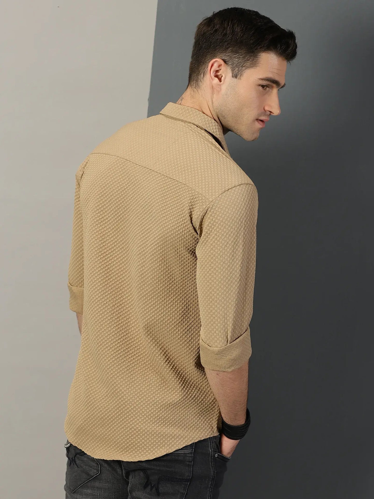 Brown Textured Full Sleeve Men's Shirt