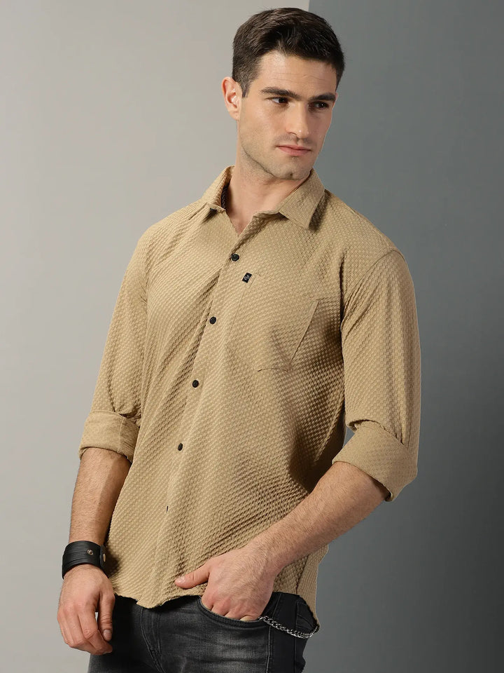 Brown Textured Full Sleeve Men's Shirt