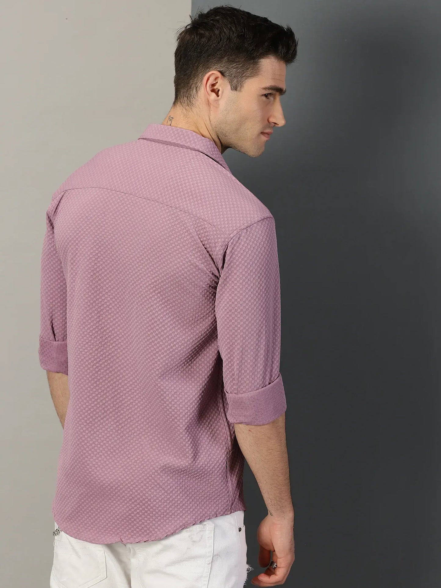 Lavender Textured Full Sleeve Men's Shirt