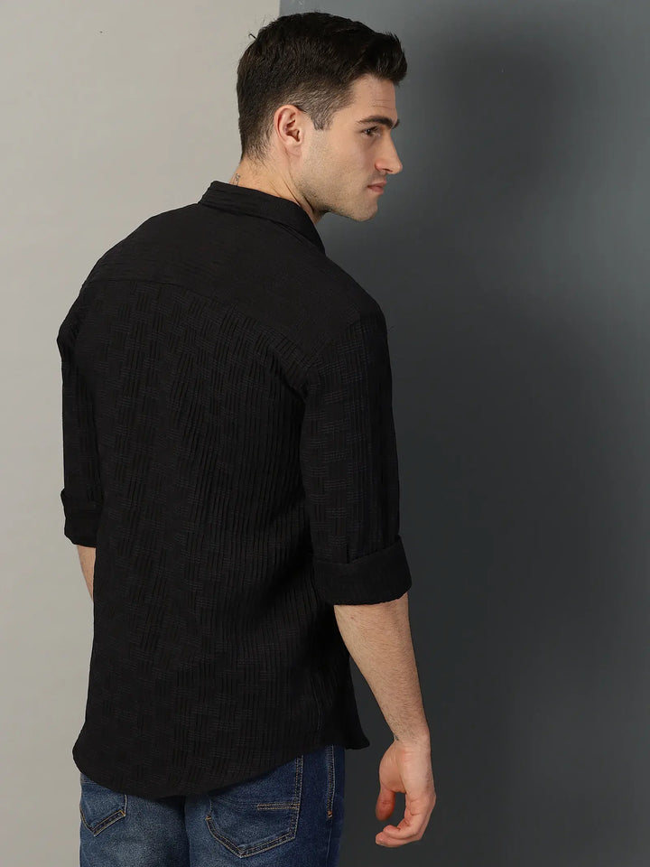 Black Textured Full Sleeve Men's Shirt