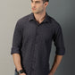 Dark Grey Textured Full Sleeve Men's Shirt