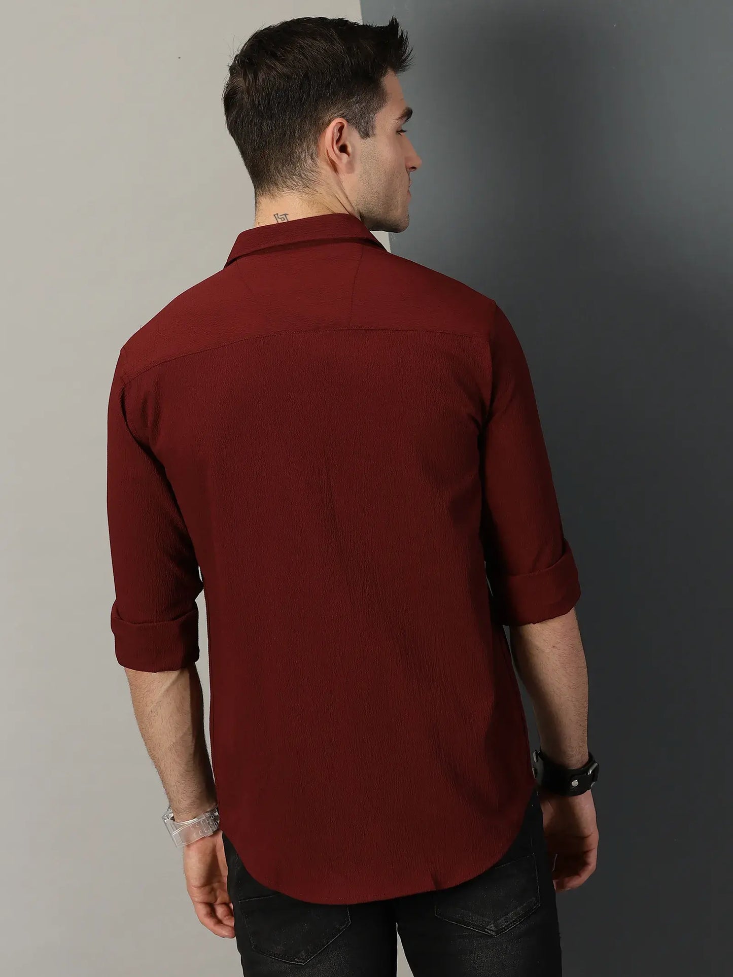 Maroon Textured Full Sleeve Men's Shirt