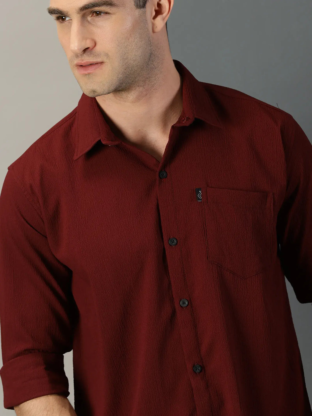 Maroon Textured Full Sleeve Men's Shirt