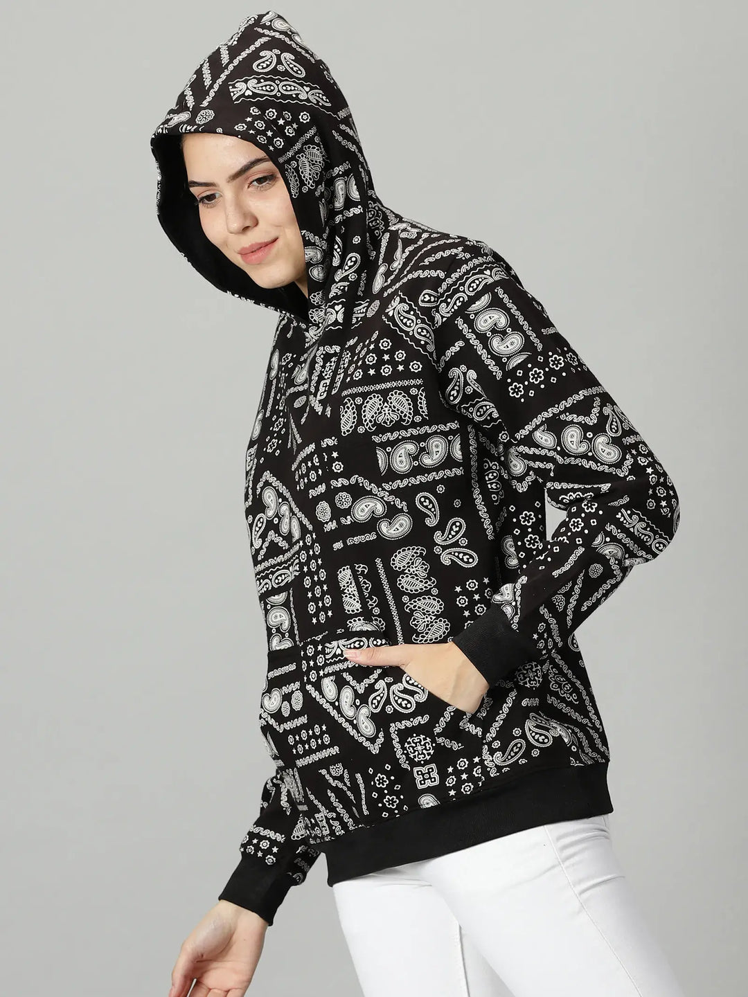 Regular Fit Sangi Printed Black Hoodie