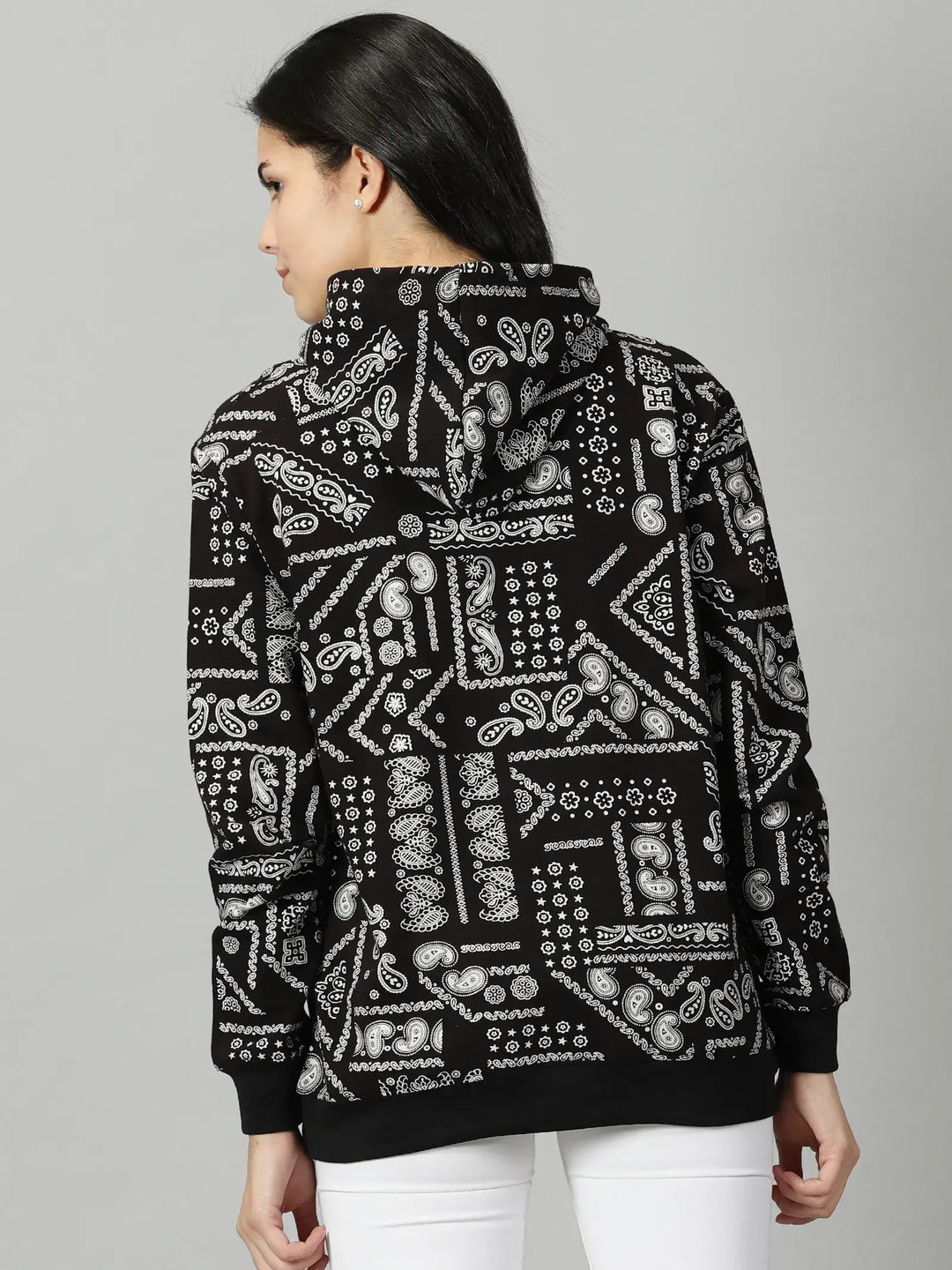 Regular Fit Sangi Printed Black Hoodie