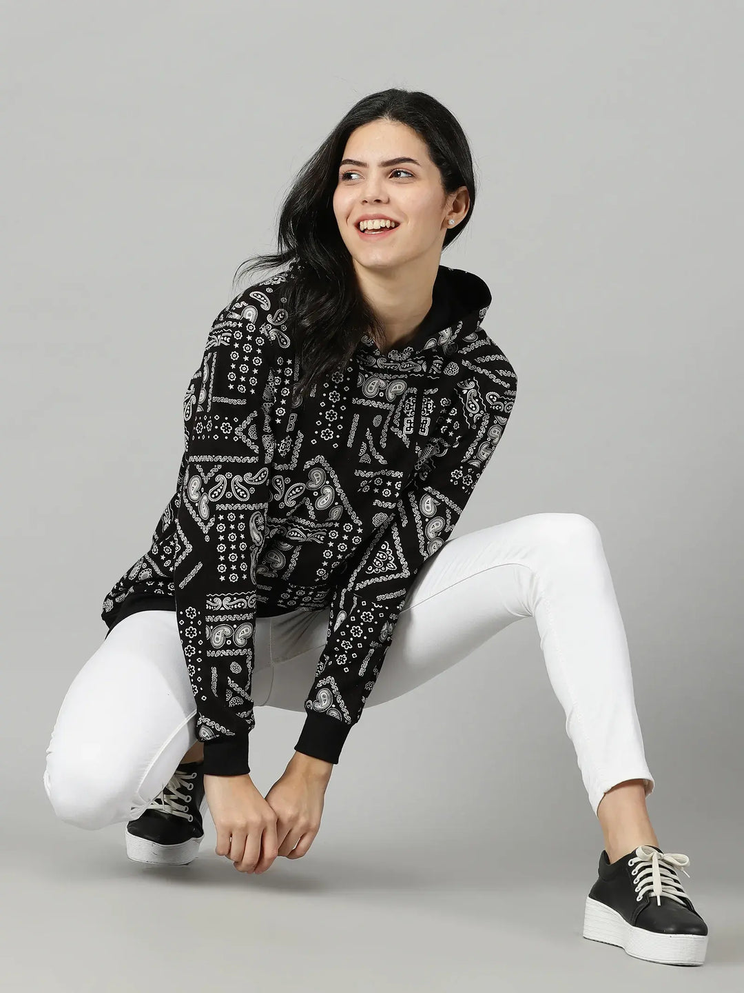 Regular Fit Sangi Printed Black Hoodie