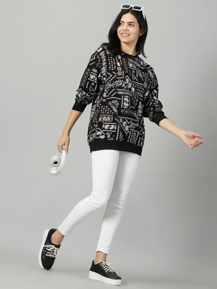 Oversize Sangi Black Printed Sweatshirt