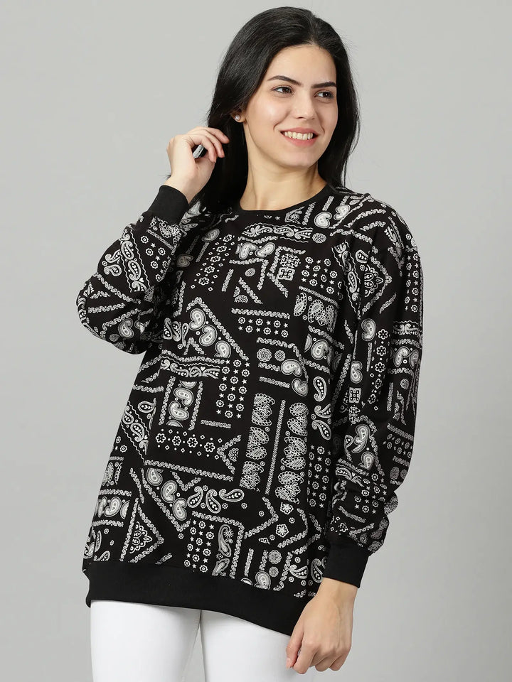 Oversize Sangi Black Printed Sweatshirt