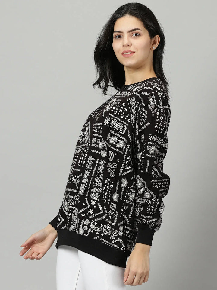 Oversize Sangi Black Printed Sweatshirt