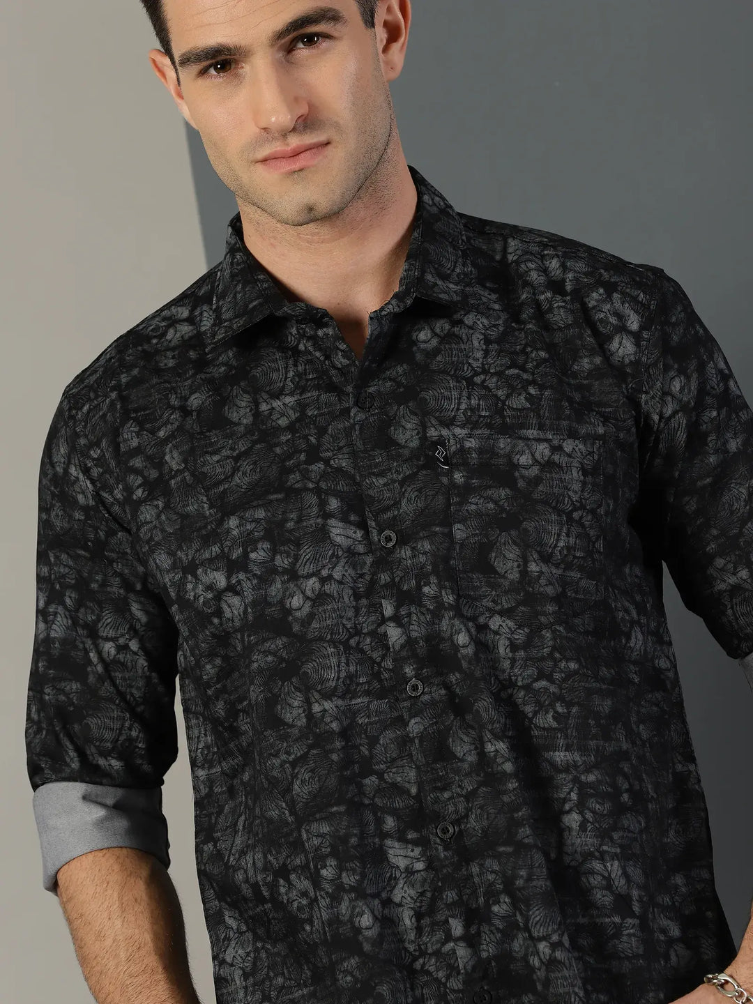 Tie-Die Black Printed Full Sleeve Men's Shirt