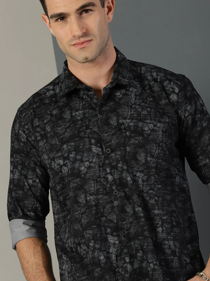 Tie-Die Black Printed Full Sleeve Men's Shirt