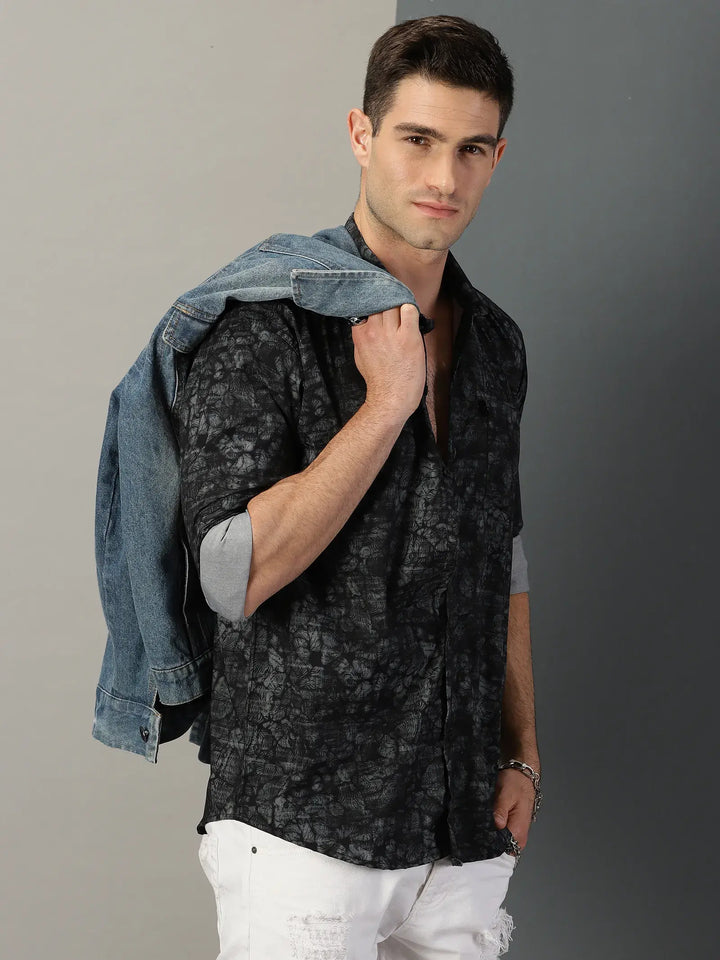 Tie-Die Black Printed Full Sleeve Men's Shirt