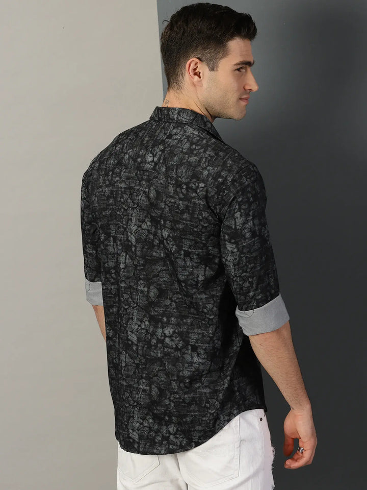 Tie-Die Black Printed Full Sleeve Men's Shirt