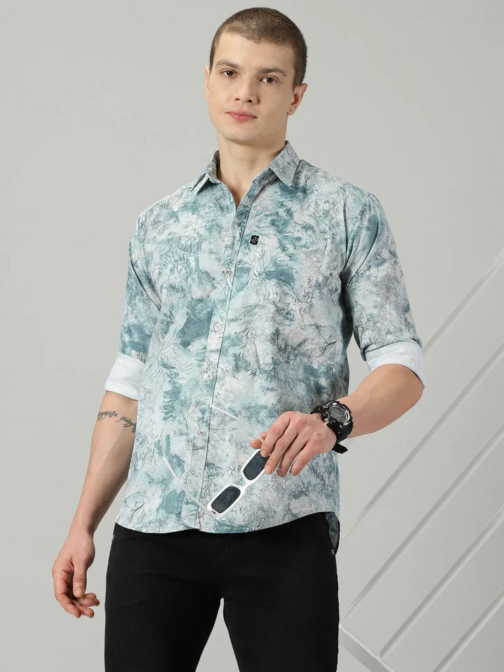 Tie Die Green Printed Full Sleeve Men's Shirt