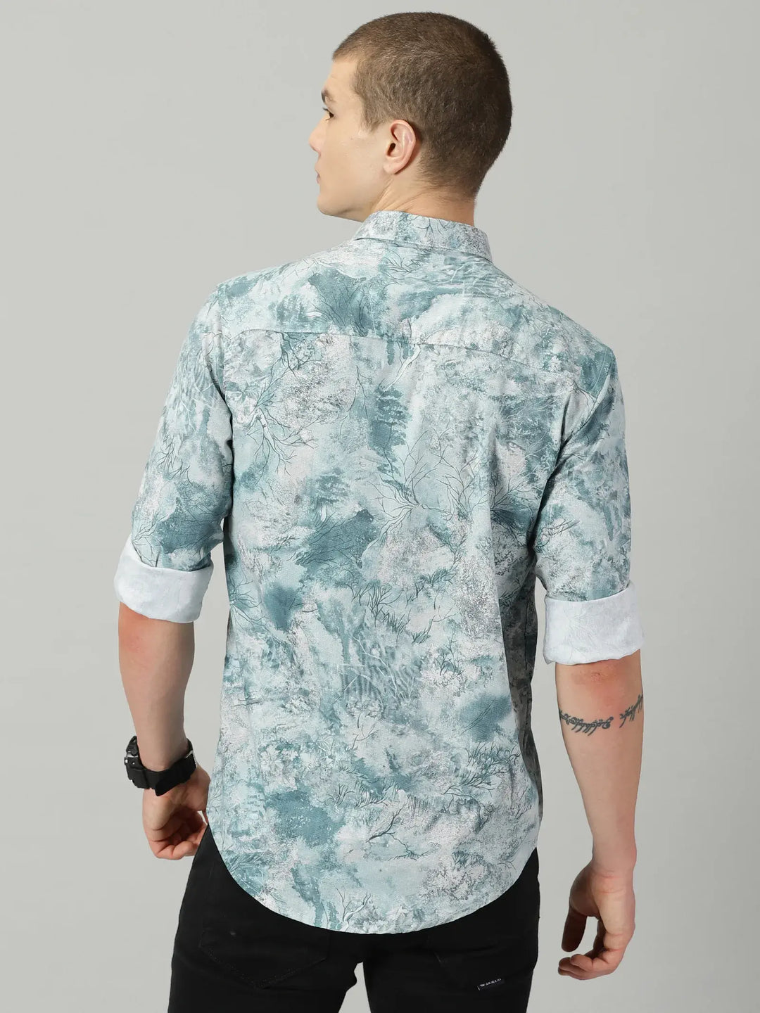 Tie Die Green Printed Full Sleeve Men's Shirt